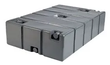 A gray rectangular tank with two valves on the side.