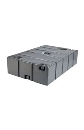 A gray plastic box with two black handles.