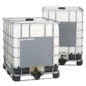 Two large white plastic containers with a black lid.